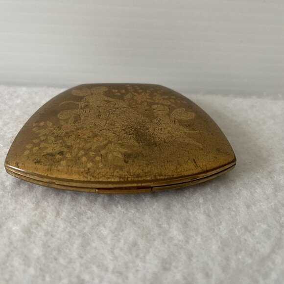 Elgin American Mirrored Compact Makeup Case Gold Tone Cherubs Flowers Midcentury - Picture 14 of 16